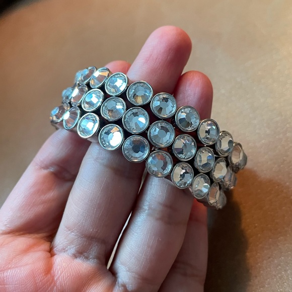 Spiral rhinestone triple band bracelet iridescent rainbow glam layering stack - Picture 4 of 7